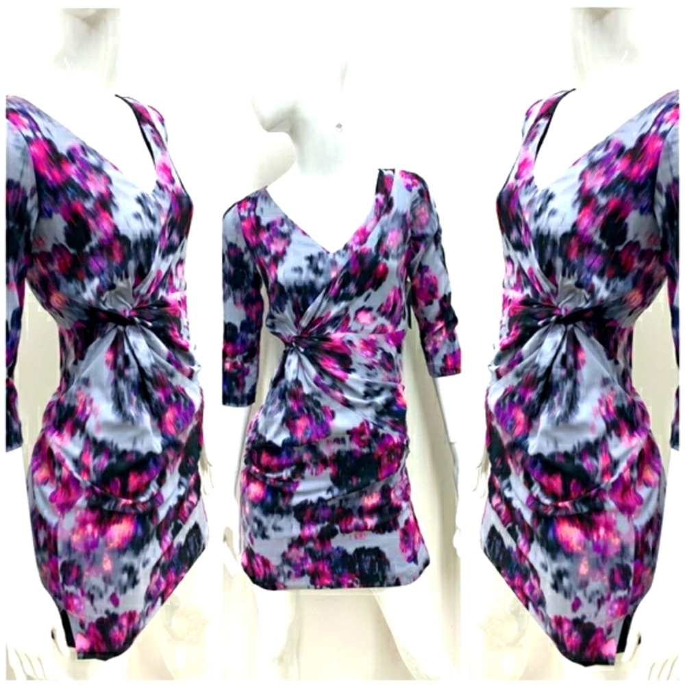 NYDJ Sylvia printed berry, gray ikat dress 6 Petite